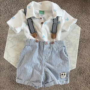 Disney Mickey Blue and White Striped Suspender Set